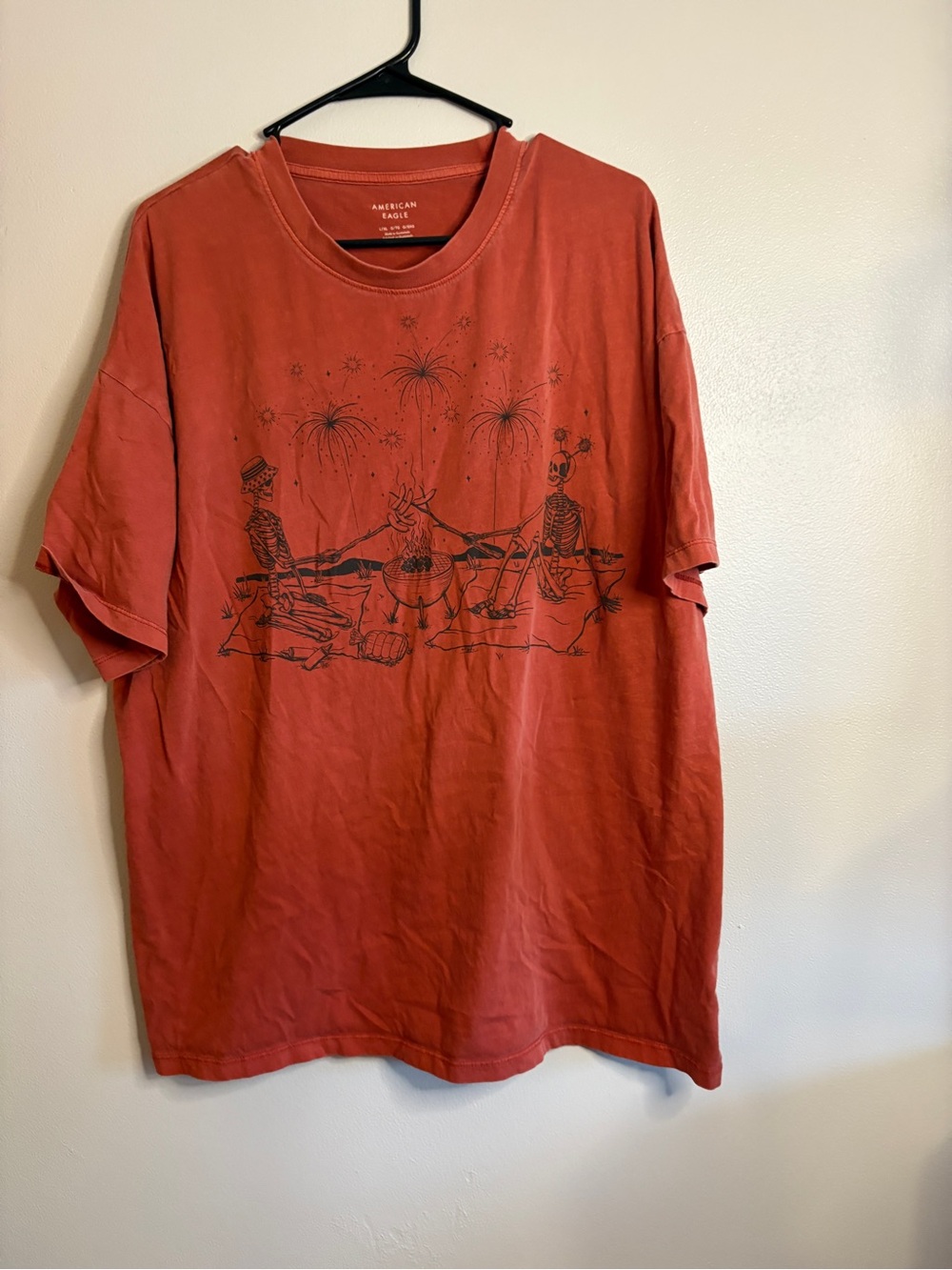 American Eagle Outfitters Men's Rust-Red Graphic Short Sleeve Tee